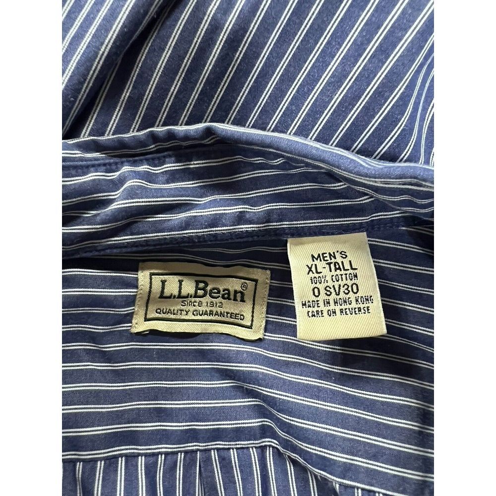 L.L. Bean Shirt Mens XL Tall Blue White Striped Button Up Dress Classic - Picture 3 of 3